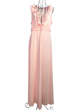 Gilead maxi nightgown ruffle neckline tie front flowy size M FLAWS